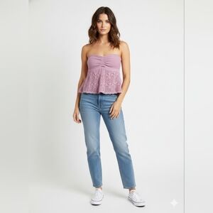 American Eagle Outfitters Mauve Pink Crochet Knit Versatile strapless Top Size L